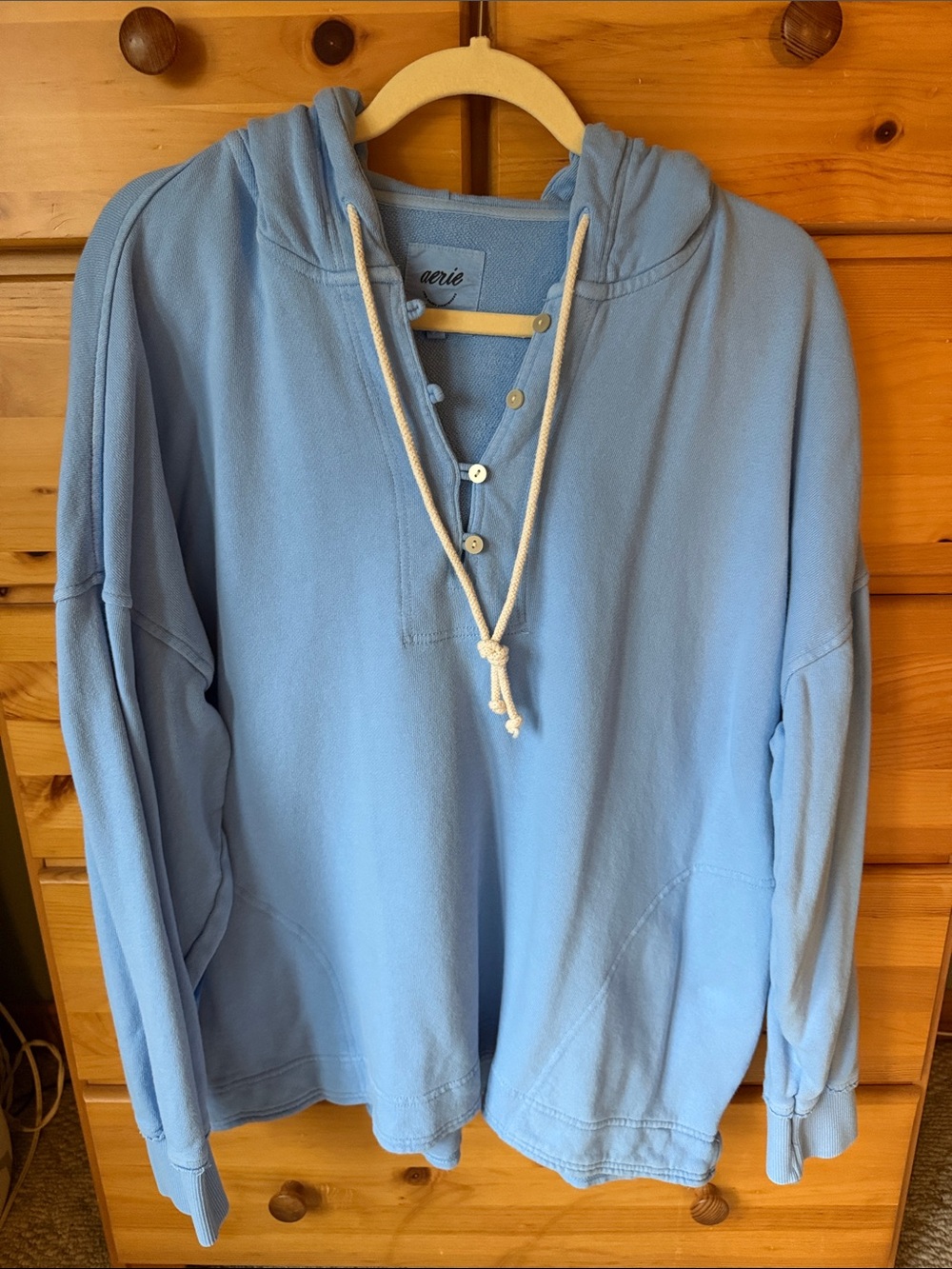 aerie Light Blue Hooded Henley Pullover